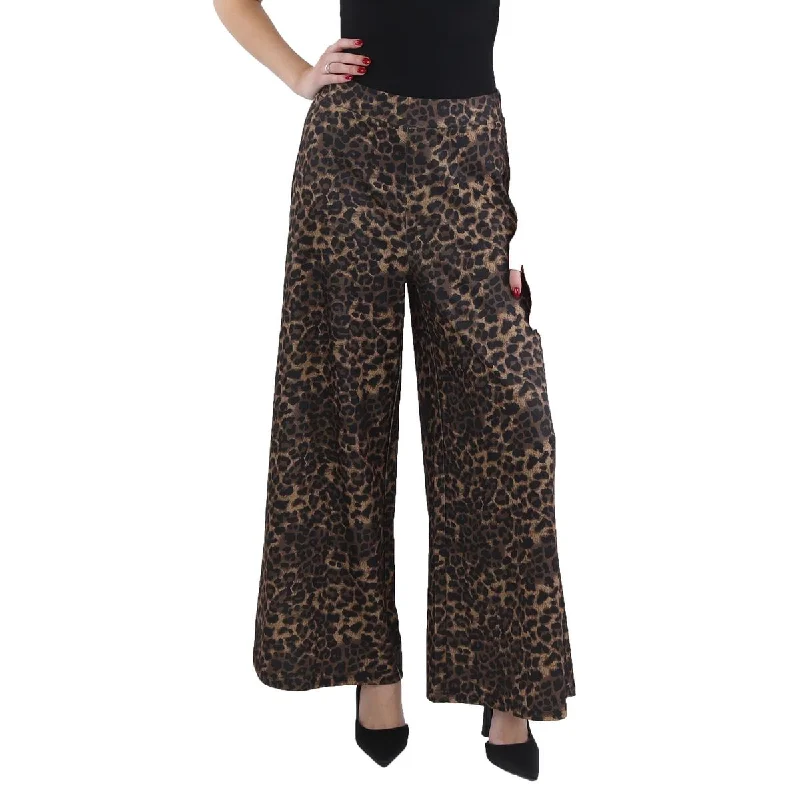Patrizia Luca Womens Animal Print Long Wide Leg Pants Stylish Slim Trousers