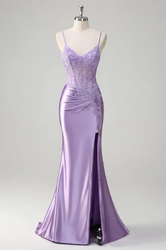 Lilac Mermaid Spaghetti Straps Long Prom Dress with Appliques Tunics Bestseller popular Lilac Mermaid Spaghetti Straps Long Prom Dress with Appliques Tunics Bestseller popular