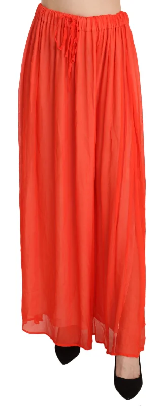 Jucca Elegant Orange Pleated Maxi Skirt athletic skirt fit