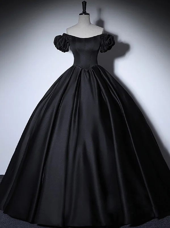 Black Satin Long Prom Dresses, Black Long Formal Sweet 16 Dress Tunics Brand named