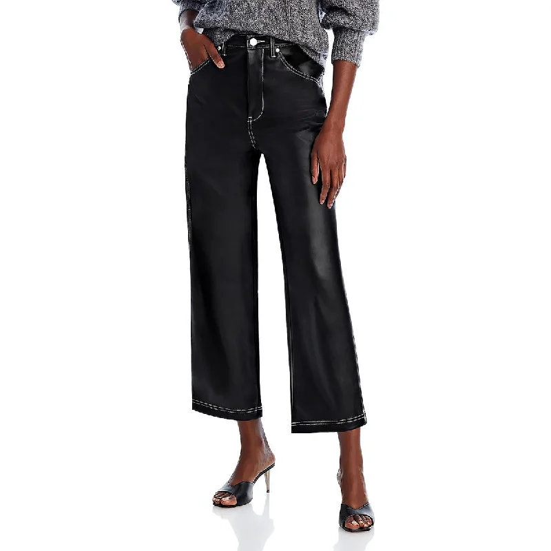 [BLANKNYC] Womens Baxter Faux Leather Cropped Straight Leg Pants Lightweight Linen Pants