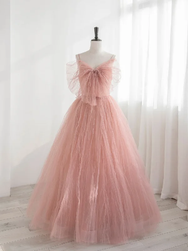 A-Line Pink Tulle Sequin Long Prom Dresses, Pink Formal Evening Dresses Tunics Bestseller popular A-Line Pink Tulle Sequin Long Prom Dresses, Pink Formal Evening Dresses Tunics Bestseller popular
