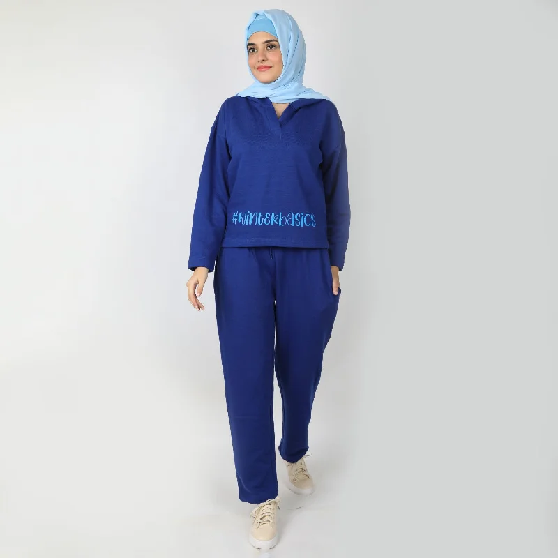 Women's 2pcs Hoodie Set - Royal Blue Hoodie with Slit Hem Functional Movement