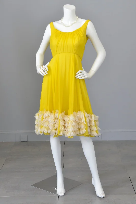 1960s Frothy and Sunny Chiffon Party Dress w amazing Petals at the hem Tunics Brand named 1960s Frothy and Sunny Chiffon Party Dress w amazing Petals at the hem Tunics Brand named