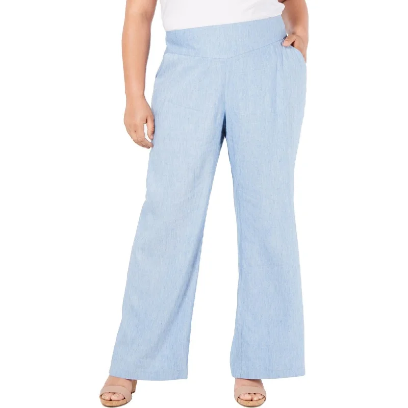 INC Womens Plus Mid Rise Linen Wide Leg Pants Chic Slim Fit Pants