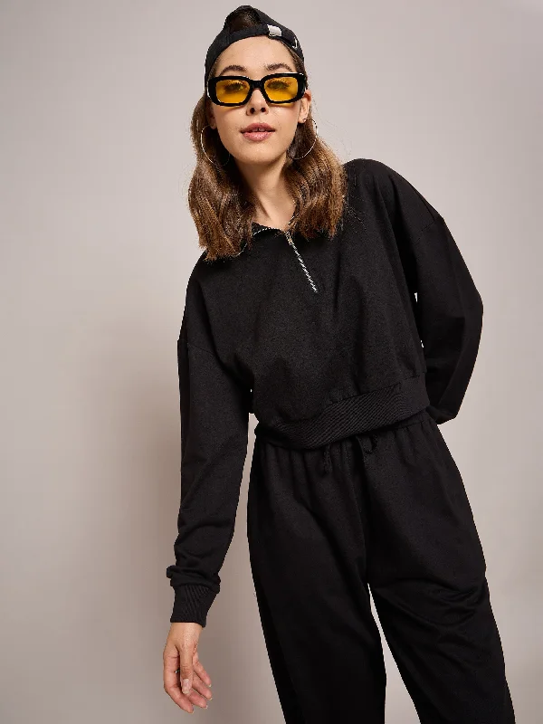 Women Black Terry Oversized Zipper Sweatshirt Hoodie with Raglan Sleeves Sporty Comfortable Women Black Terry Oversized Zipper Sweatshirt Hoodie with Raglan Sleeves Sporty Comfortable