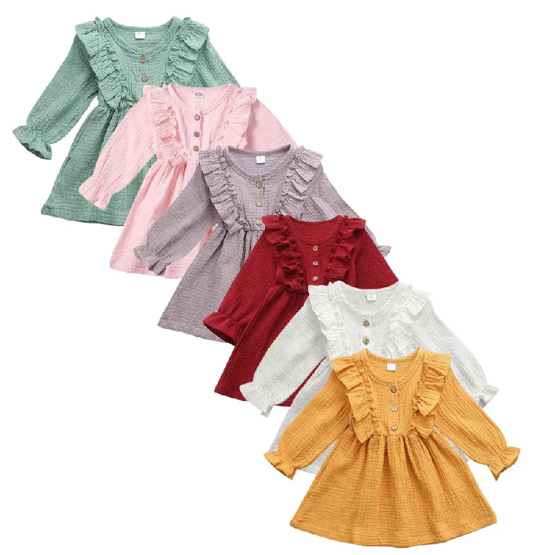 Kids Toddler Baby Girl Ruffle Long Sleeve Dress Princess Party Dress Peplum Ruffle Cocktail