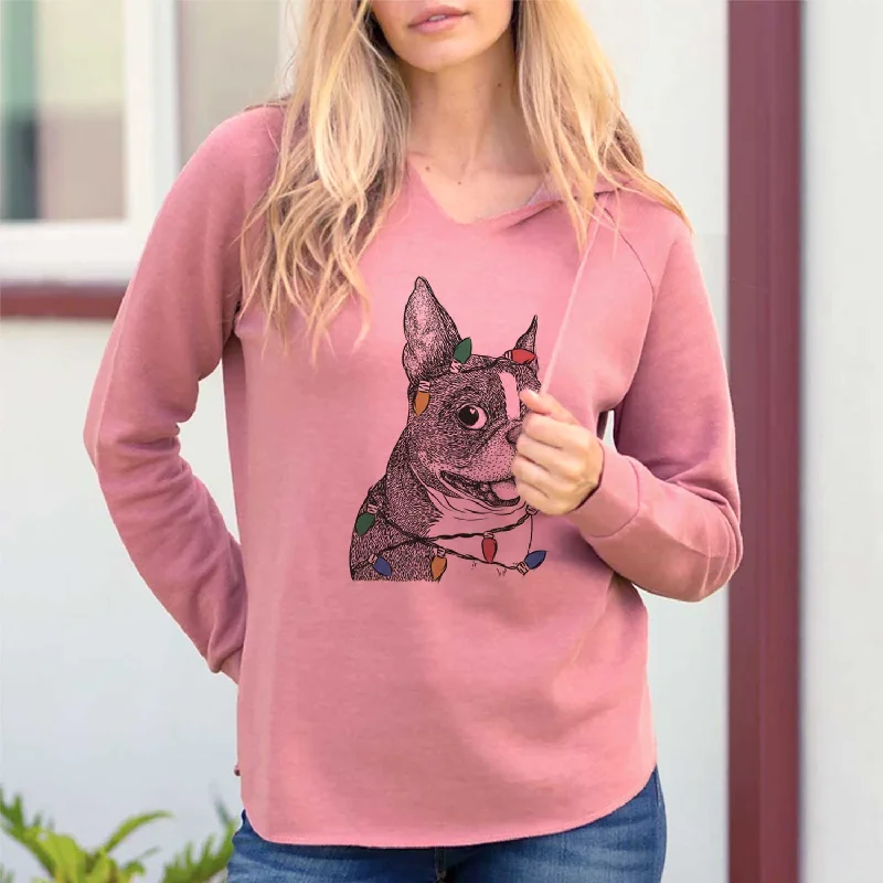 Christmas Lights Ralphie the Boston Terrier - Cali Wave Hooded Sweatshirt Hoodie with Button Placket Classic Preppy Christmas Lights Ralphie the Boston Terrier - Cali Wave Hooded Sweatshirt Hoodie with Button Placket Classic Preppy