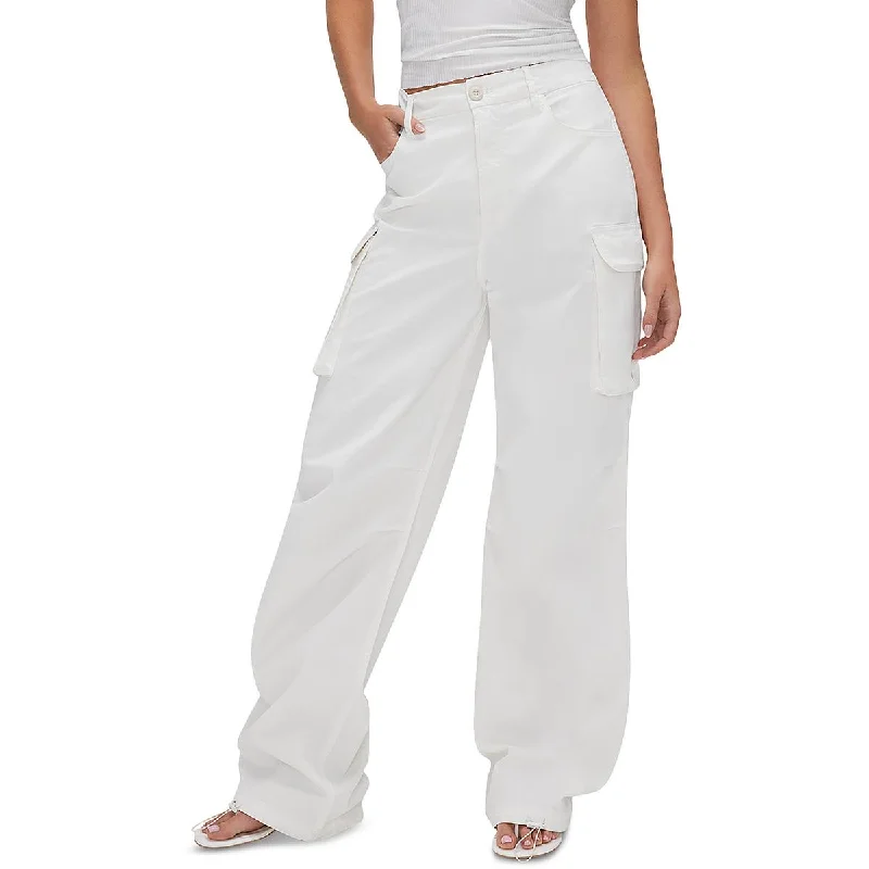 Good American Womens Plus Twill High Rise Cargo Pants Lightweight Jogger Pants