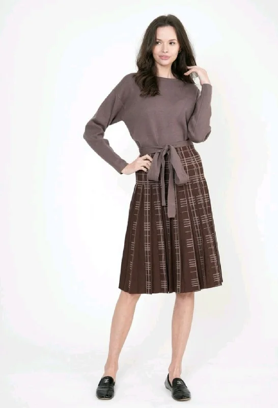 Noni Plaid Knit Skirt belted skirt waist