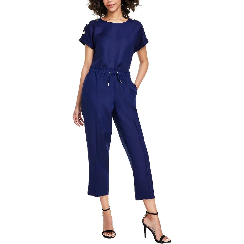 Anne Klein Womens Mid Rise Drawstring Wide Leg Pants Relaxed Linen Pants
