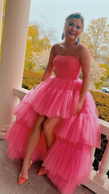 Hot Pink High-Low Tulle Strapless Homecoming Dress Evening Party Dress,DP746 Tunics Gym athletic Hot Pink High-Low Tulle Strapless Homecoming Dress Evening Party Dress,DP746 Tunics Gym athletic
