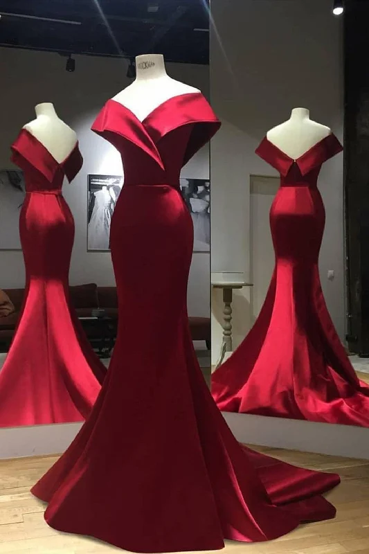 Charming Off the Shoulder Mermaid Prom Dress Burgundy Backless Evening Party Dress Tunics Cozy soft Charming Off the Shoulder Mermaid Prom Dress Burgundy Backless Evening Party Dress Tunics Cozy soft