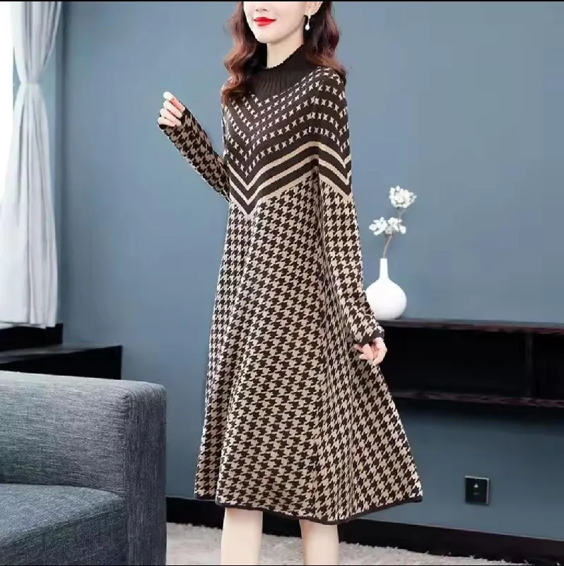 Women's Long Sleeve Round Neck Printed Knit Winter Dress 56355 2XL Tunics Travel practical Women's Long Sleeve Round Neck Printed Knit Winter Dress 56355 2XL Tunics Travel practical