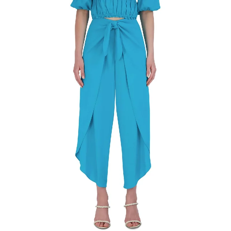BCBGMAXAZRIA Womens High Rise Tie Waist Wide Leg Pants Trendy Velvet Pants