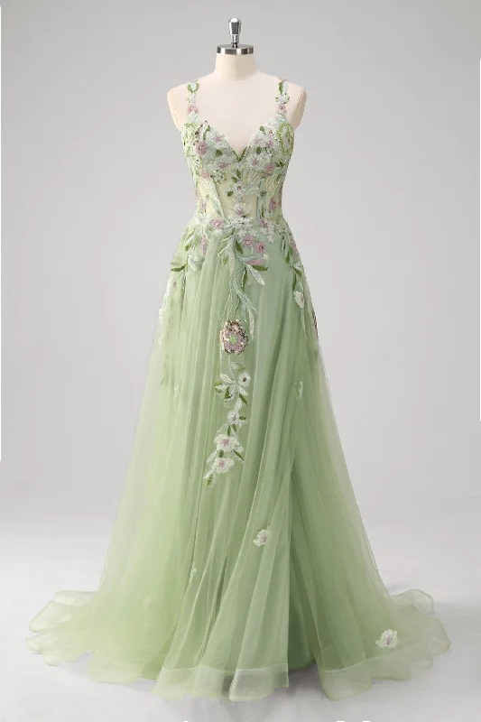 Green A line Spaghetti Straps Appliqued Corset Long Prom Dress With Tulle Turtleneck Warm Winter Green A line Spaghetti Straps Appliqued Corset Long Prom Dress With Tulle Turtleneck Warm Winter