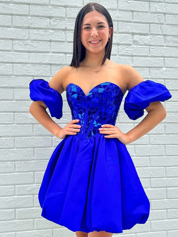 Short Sleeves Short Royal Blue Prom Dresses, Short Royal Blue Beaded Formal Homecoming Dresses Shift Classic Vintage Short Sleeves Short Royal Blue Prom Dresses, Short Royal Blue Beaded Formal Homecoming Dresses Shift Classic Vintage