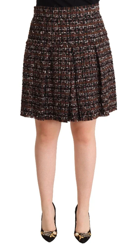 Dolce & Gabbana Chic Brown A-line Pleated Mini Skirt silk skirt lustrous