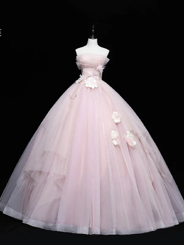 Pink Tulle Lace Applique Long Prom Dresses, Pink Sweet 16 Dresses Tunics Handmade artisanal Pink Tulle Lace Applique Long Prom Dresses, Pink Sweet 16 Dresses Tunics Handmade artisanal