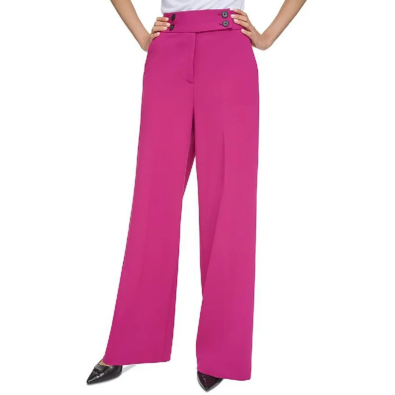 Calvin Klein Womens High Rise Textured Wide Leg Pants Soft Stretch Trousers