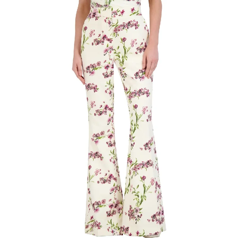 BCBGMAXAZRIA Womens Crep High Waist Flared Pants Relaxed Casual Leggings