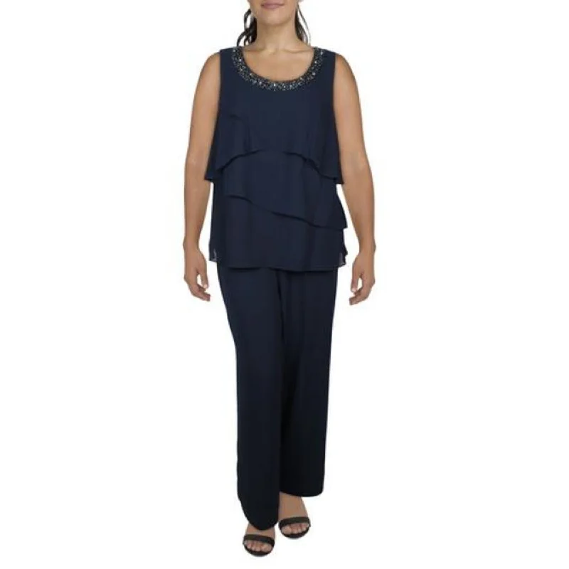 R&M Richards Womens Plus Crepe Solid Dress Pants Warm Wool Trousers