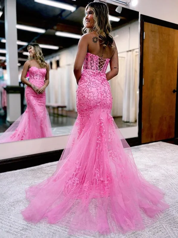 Strapless Blue Pink Red Purple Lace Mermaid Prom Dresses, Lace Mermaid Formal Evening Dresses Tunics Versatile functional Strapless Blue Pink Red Purple Lace Mermaid Prom Dresses, Lace Mermaid Formal Evening Dresses Tunics Versatile functional
