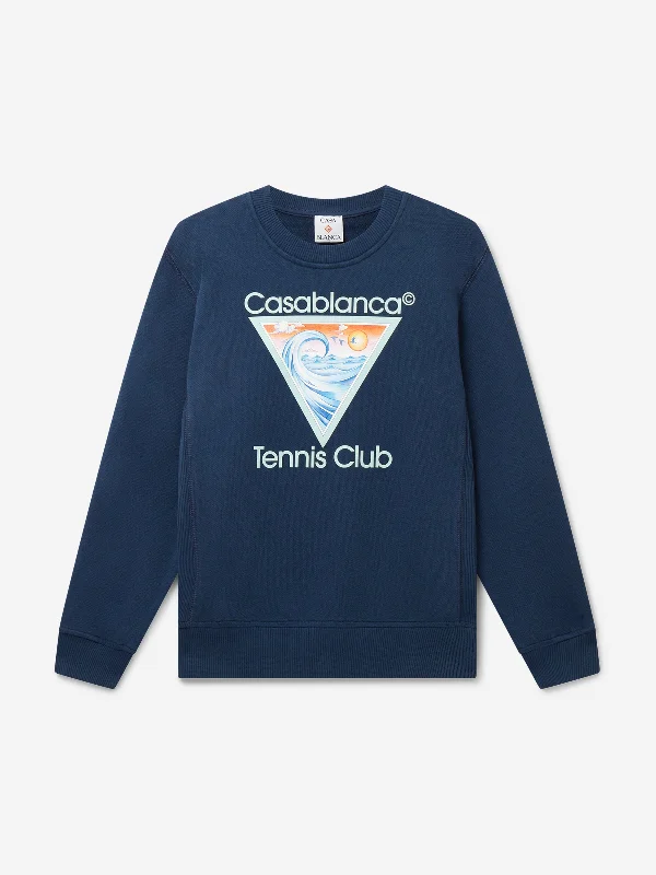 Kids Tennis Club Icon Sweatshirt in Blue Hoodie with High Neck Warm Protective