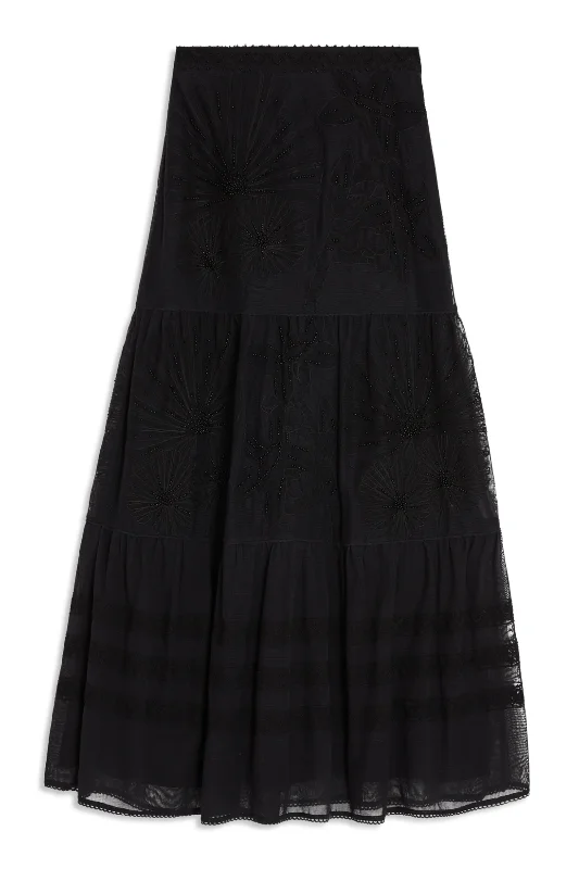 Elda Skirt | Flower Net Embroidery denim skirt classic