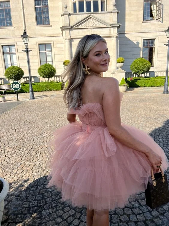 Dusty Pink Tulle Strapless Sweet Homecoming Dress Birthday Party Dress,DP1699 Tunics Fleece cozy Dusty Pink Tulle Strapless Sweet Homecoming Dress Birthday Party Dress,DP1699 Tunics Fleece cozy