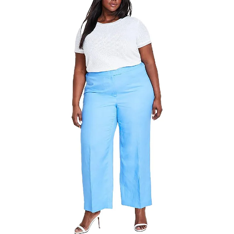 Anne Klein Womens Plus Textured High Rise Wide Leg Pants Chic Slim Fit Pants