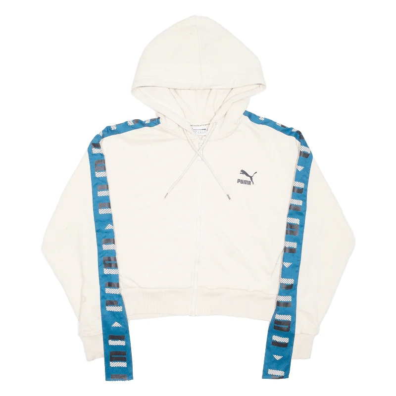PUMA Cropped Womens Cream Hoodie Full Zip UK 10 Hoodie with Rhinestones Sparkly Elegant PUMA Cropped Womens Cream Hoodie Full Zip UK 10 Hoodie with Rhinestones Sparkly Elegant
