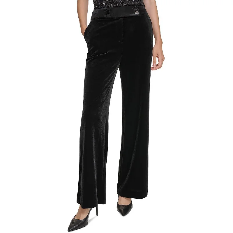 Calvin Klein Womens Whitney Velvet High-Rise Wide Leg Pants Chic Wool Trousers