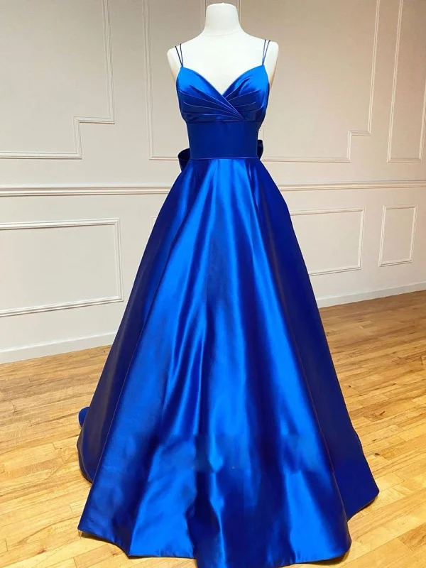 A Line V Neck Royal Blue Prom Dresses with bowknot, V Neck Royal Blue Formal Evening Dresses Tunics Sophisticated sleek A Line V Neck Royal Blue Prom Dresses with bowknot, V Neck Royal Blue Formal Evening Dresses Tunics Sophisticated sleek