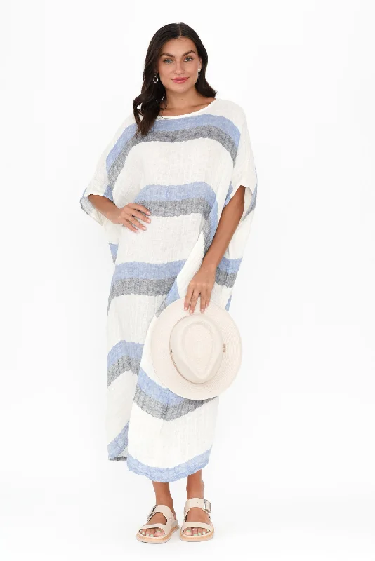 Brinley Navy Stripe Linen Dress Tunics Stylish elegant
