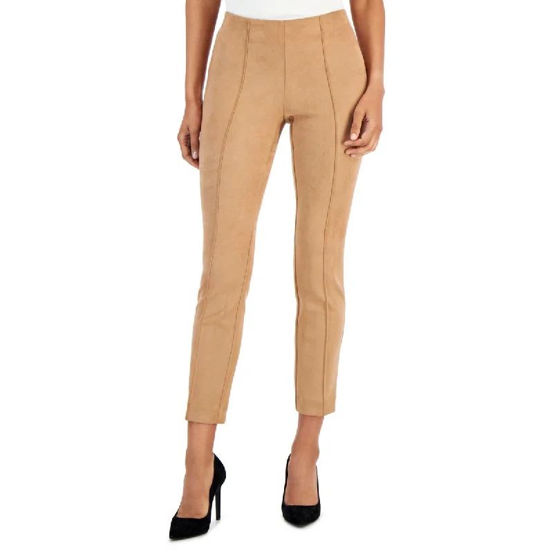 Anne Klein Womens Faux Suede Mid Rise Ankle Pants Formal Linen Trousers