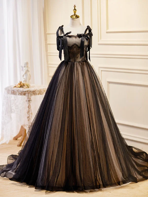 A-Line Tulle Lace Black Long Prom Dress, Black Formal Evening Dresses Tunics Ceremony elegant A-Line Tulle Lace Black Long Prom Dress, Black Formal Evening Dresses Tunics Ceremony elegant