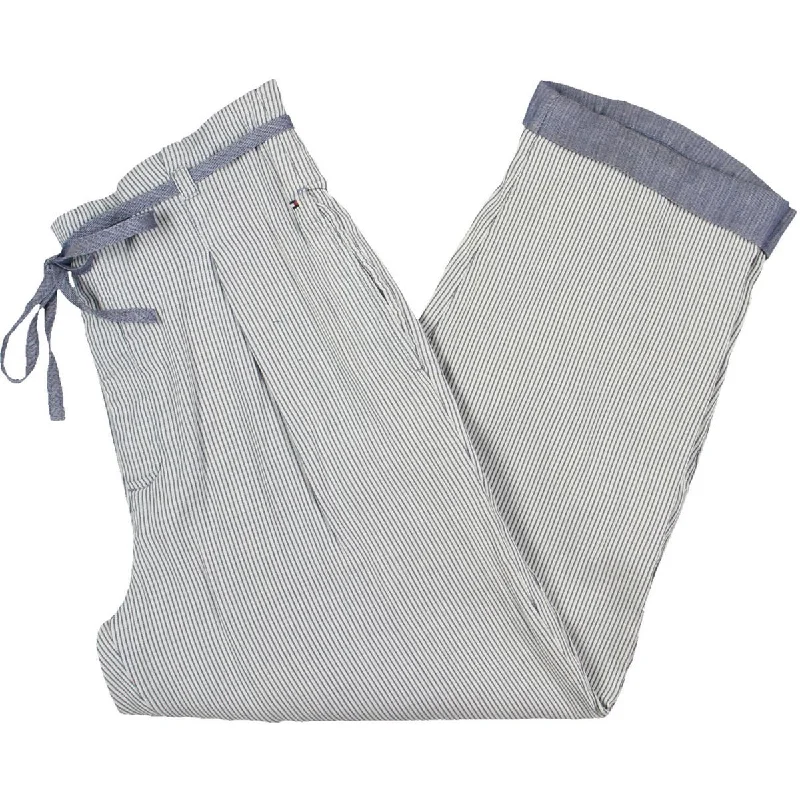 Tommy Hilfiger Womens Pleated High Rise Straight Leg Pants Formal Linen Trousers