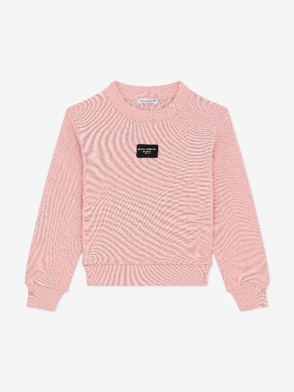 Dolce & Gabbana Girls Logo Label Sweatshirt in Pink Hoodie with Rolled Sleeves Casual Relaxed Dolce & Gabbana Girls Logo Label Sweatshirt in Pink Hoodie with Rolled Sleeves Casual Relaxed