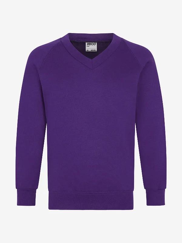 Zeco Kids School V-Neck Sweatshirt in Purple Hoodie with Hem Frayed Vintage Worn