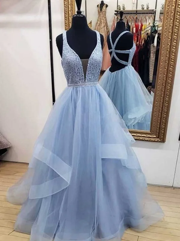 A Line V Neck Blue Lace Prom Gown, Light Blue Lace Formal Evening Dresses Tunics Recommended stylist A Line V Neck Blue Lace Prom Gown, Light Blue Lace Formal Evening Dresses Tunics Recommended stylist