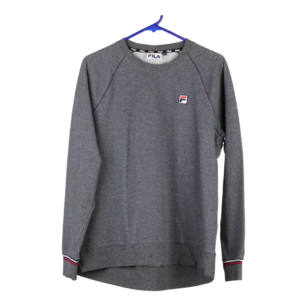 Fila Sweatshirt - Large Grey Cotton Zip Hoodie Drawstring Kangaroo Pocket
