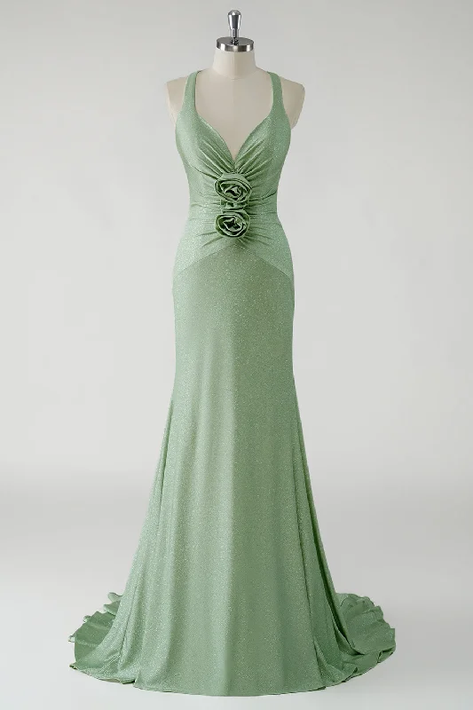 Sparkly Sheath Green Long Prom Dress with 3D Flowers Tunics Canvas sturdy