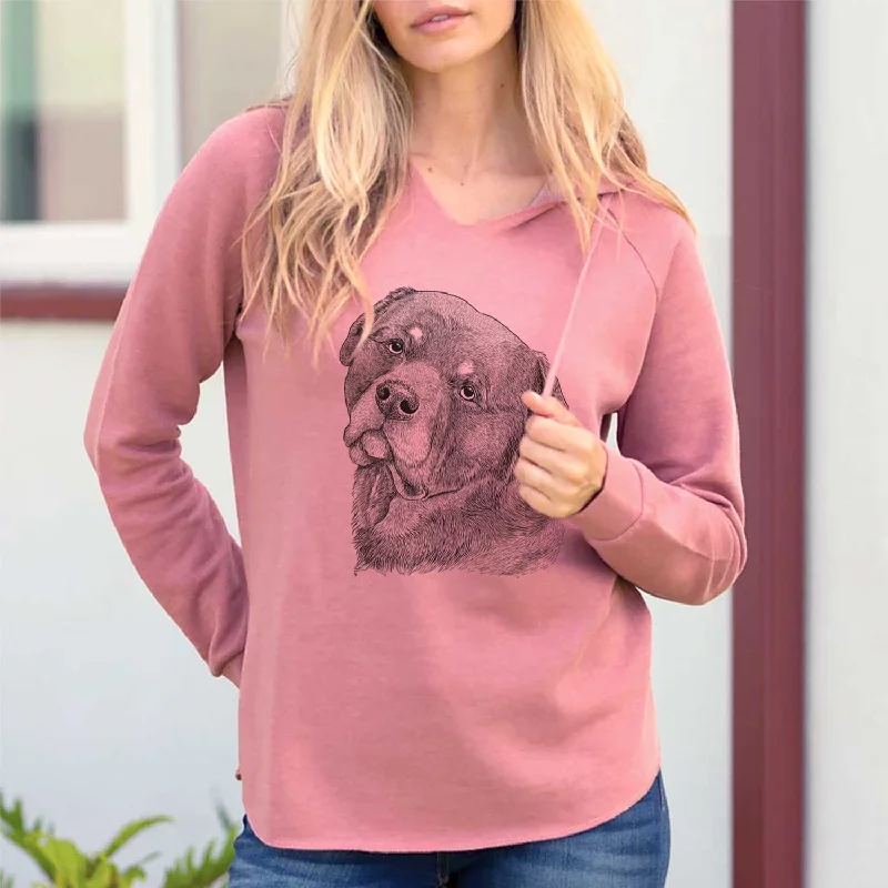 Bender the Rottweiler - Cali Wave Hooded Sweatshirt Hoodie with Slit Hem Functional Movement Bender the Rottweiler - Cali Wave Hooded Sweatshirt Hoodie with Slit Hem Functional Movement