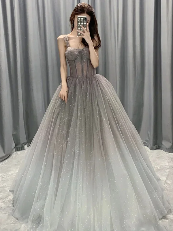 Gray Sweetheart Neck Tulle Long Prom Dress, Gray Formal Graduation Dresses Tunics Hiking breathable Gray Sweetheart Neck Tulle Long Prom Dress, Gray Formal Graduation Dresses Tunics Hiking breathable