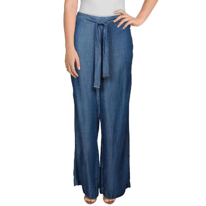 Calvin Klein Womens Tencel Chambray Wide Leg Pants Soft Wool Pants