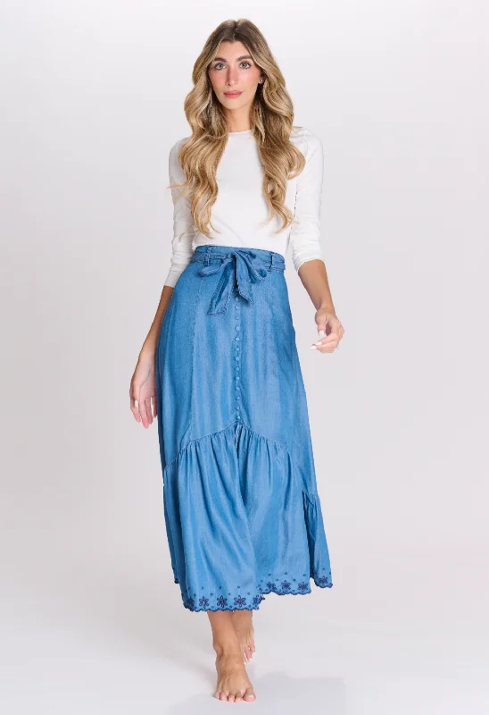 Paper Parachute Denim Embroidered Hem Skirt wool skirt warm