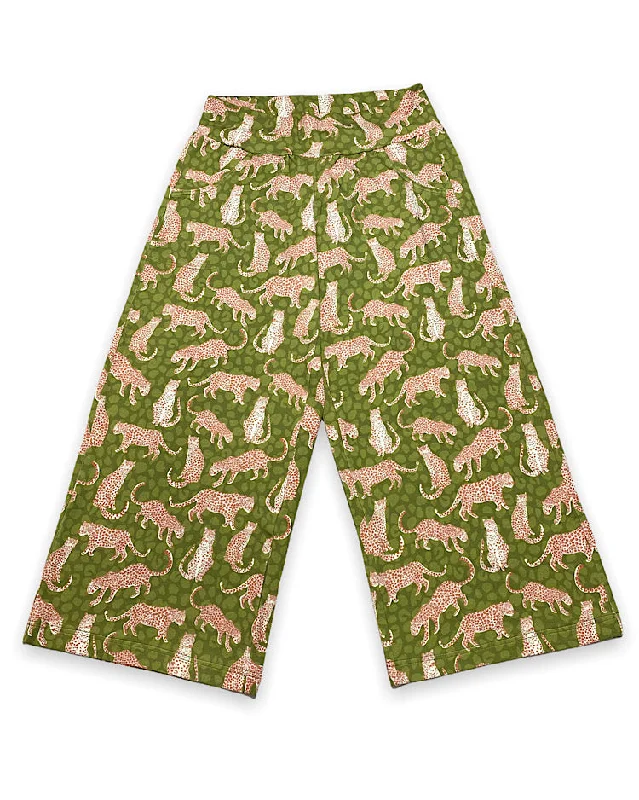Size Medium Ladies Pants Olive Cheetah Casual Drawstring Pants