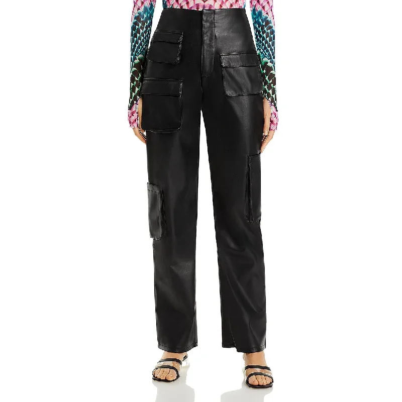AFRM Womens Vegan Leather Cargo Pants Relaxed Lounge Trousers
