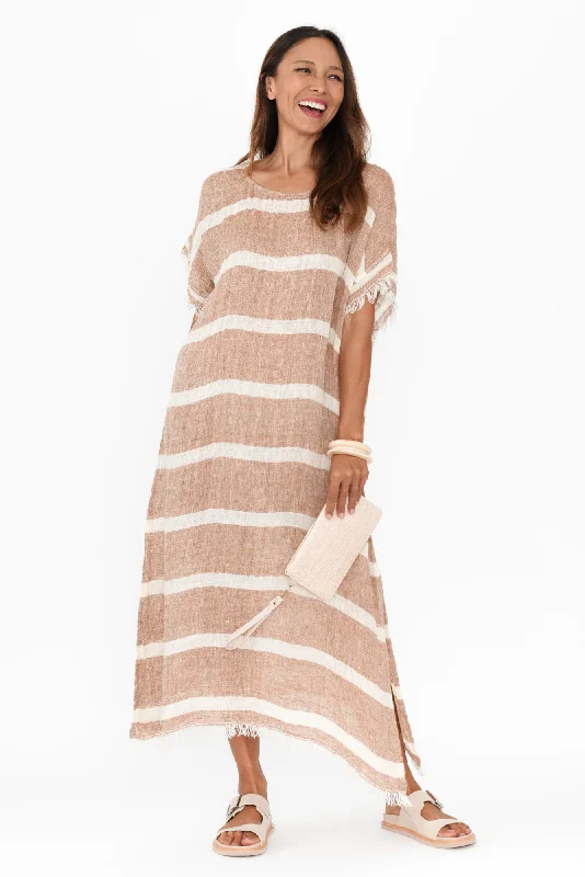 Galene Rust Stripe Linen Dress Tunics Bestseller popular